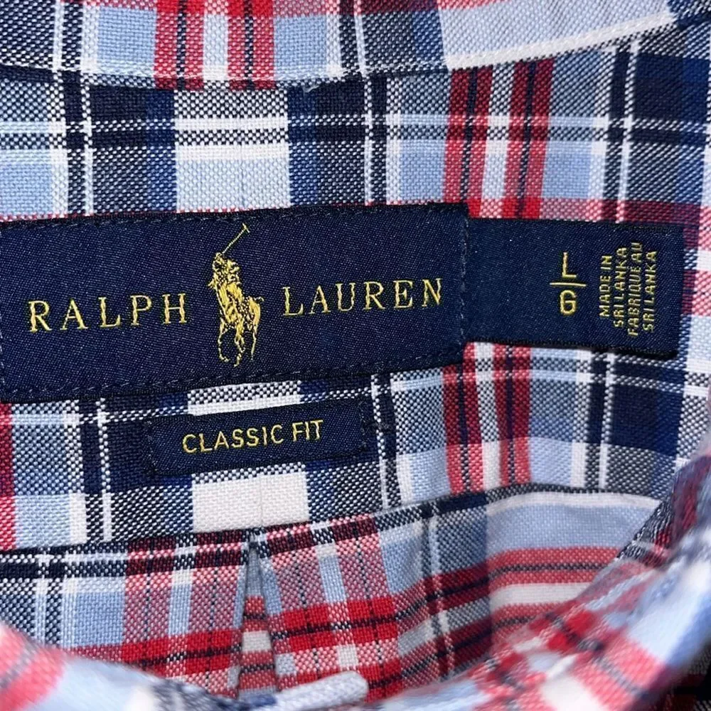 Pony Polo by Ralph Lauren Red White Blue Pocket SS 4th of July Cotton Shirt L